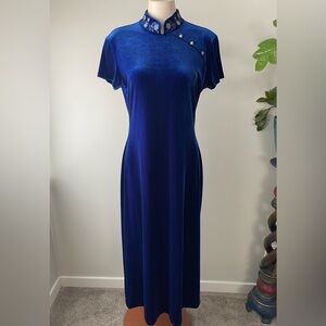 Vintage Vanessa Steven’s Velvet Velour Cheongsam Dress Size Medium